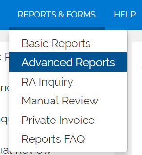 Advanced reports menu