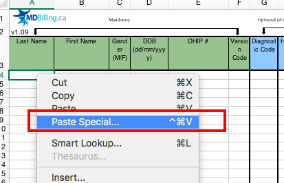 Pasting values into a billing sheet template
